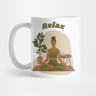 Finding Inner Peace: An Illustration of a Woman Practicing Relaxation Yoga Mug